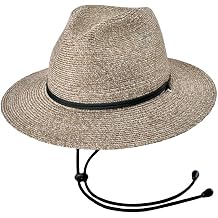 Bigalli Odyssey Straw-Style Fedora Summer Hat with Chin Strap - Lightweight Breathable Packable UPF 80 UV