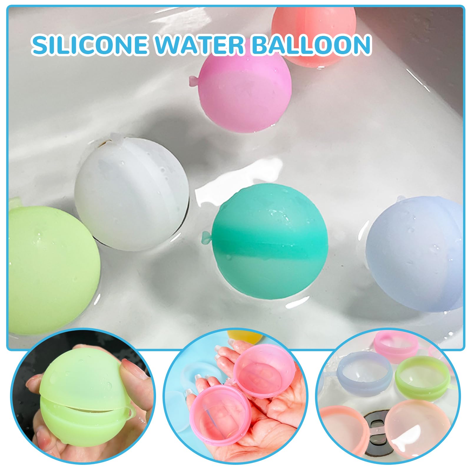6 Globos de Agua Reutilizables, Globos de Agua Silicona, Pelotas de Agua Reutilizables con Bolsa de Malla, Juguetes Acuáticos para Niños, Adultos, Playa, Fiesta en la Piscina, Parque Acuático