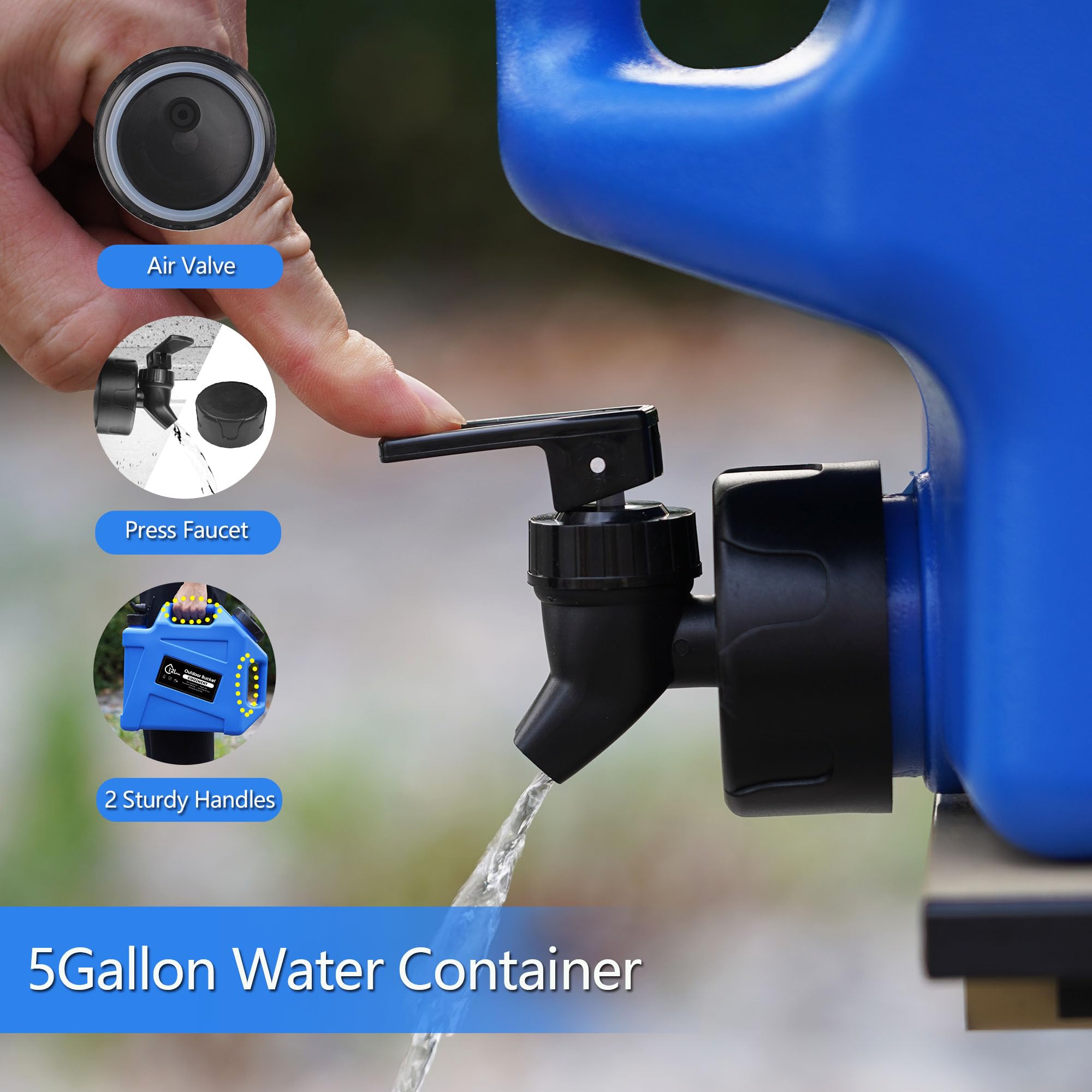 COOZMENT Récipients d'eau portables de 19 l avec robinet, carafe d'eau sans BPA, réservoir d'eau bleu, récipients de stockage d'eau multifonctions pour le camping, la randonnée, les accidents