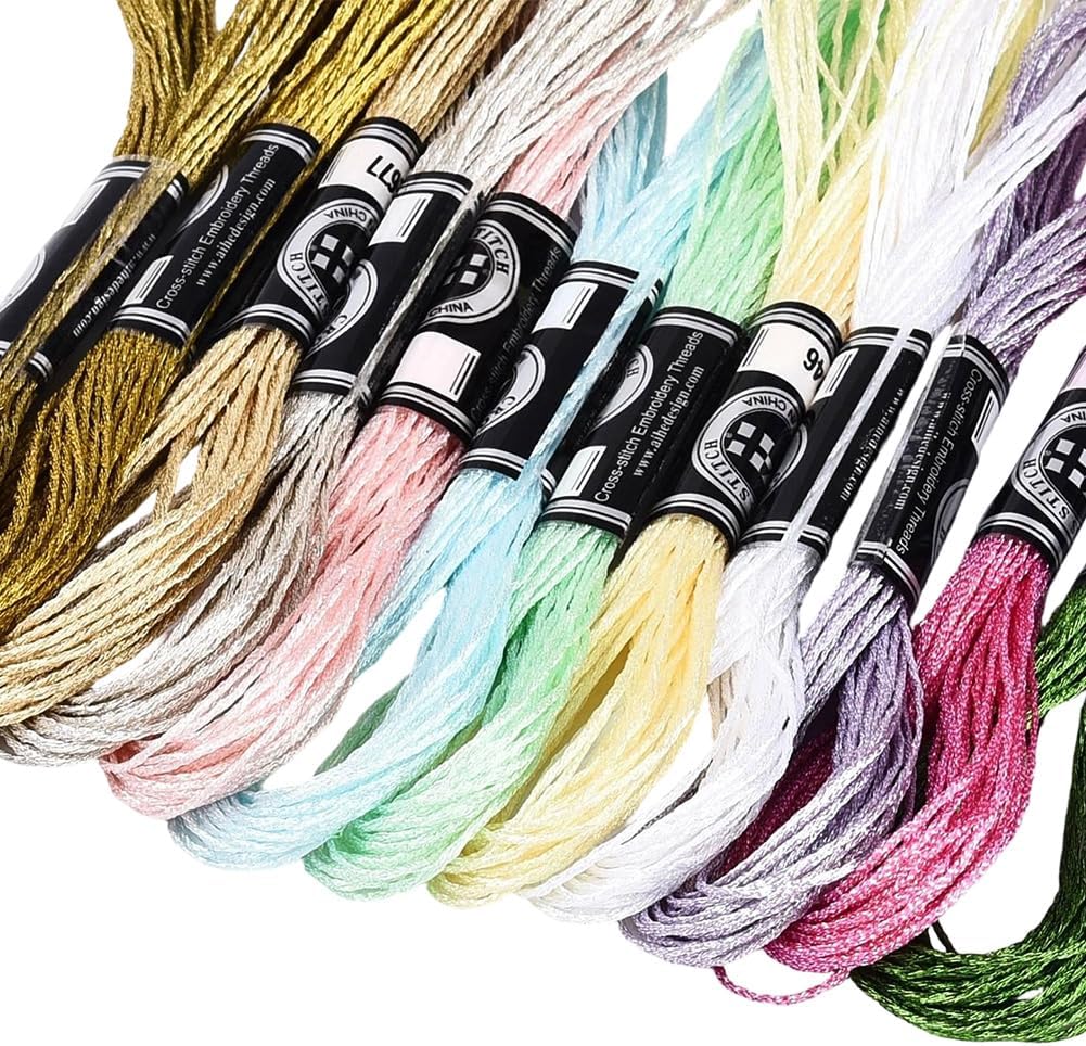 12 Skeins 105 Yards Glitter Metallic Variegated Embroidery Floss Thread 6 Ply Cross Stitch Threads Colorful Sparkly Friendship Bracelet Strings for Hand Sewing Making Needlework Bracelets