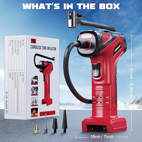 Miniatura 8 de Inflador de neumáticos, compresor de aire portátil compatible con batería Milwaukee de 18 V, bomba de aire LIVOWALNY de 150 PSI, bomba de neumáticos