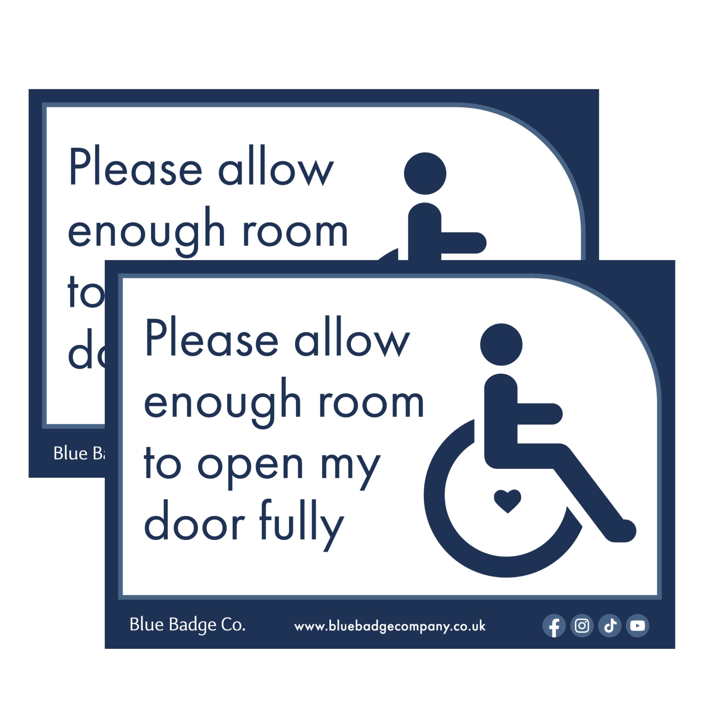 Blue Badge Bbc_cs7 White Disabled Car Window Sticker 2 Pack Rectangle – “Please Allow Enough Room To Open My Door Fully” Disability Parking Awareness Vinyl Decals