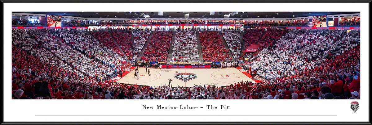 New Mexico Lobos Basketball - Double Mat, Deluxe Framed Picture by Blakeway Panoramas (44"W x 18"H)