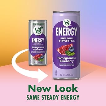 V8 Energy Pomegranate Blueberry Energy Drink, 8 fl oz Can (Pack of 4)
