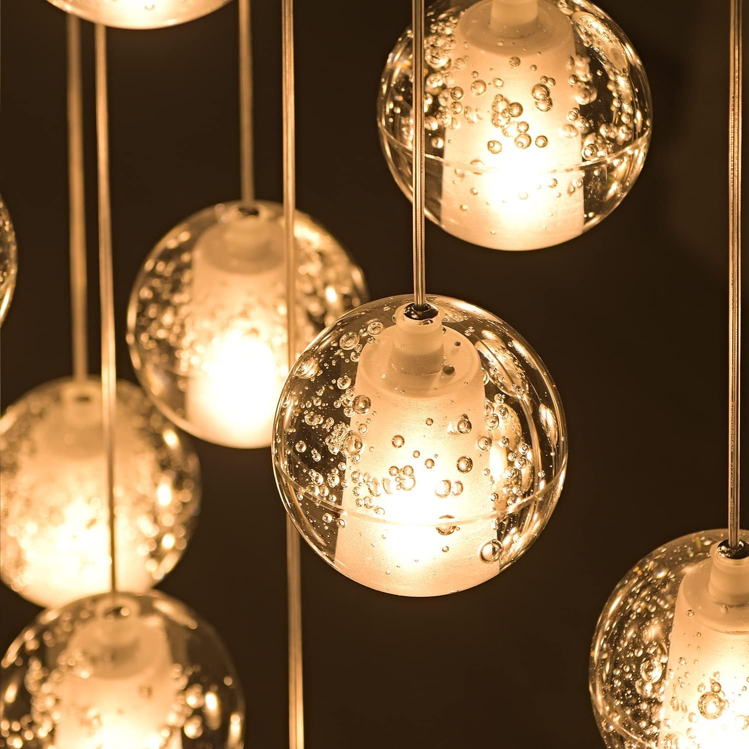 Pendelleuchte LED Moderne Glas Kristall Hängeleuchte Höheverstellbar Lüster Dekoratives Kronleuchter für Villa Treppe Wohzimmer Esszimmer Schlafzimmer Pendellampe (5 Bälle)