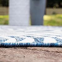 Vista 3 de Unique Loom - Tapete de la colección Outdoor Botanical, diseño de palmera (6.1 pies x 9 pies, rectangular, color azulazul marino)