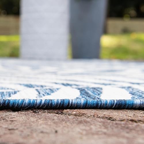 Miniatura 3 de Unique Loom - Tapete de la colección Outdoor Botanical, diseño de palmera (5.1pies x 8pies, rectangular, color azulazul marino)