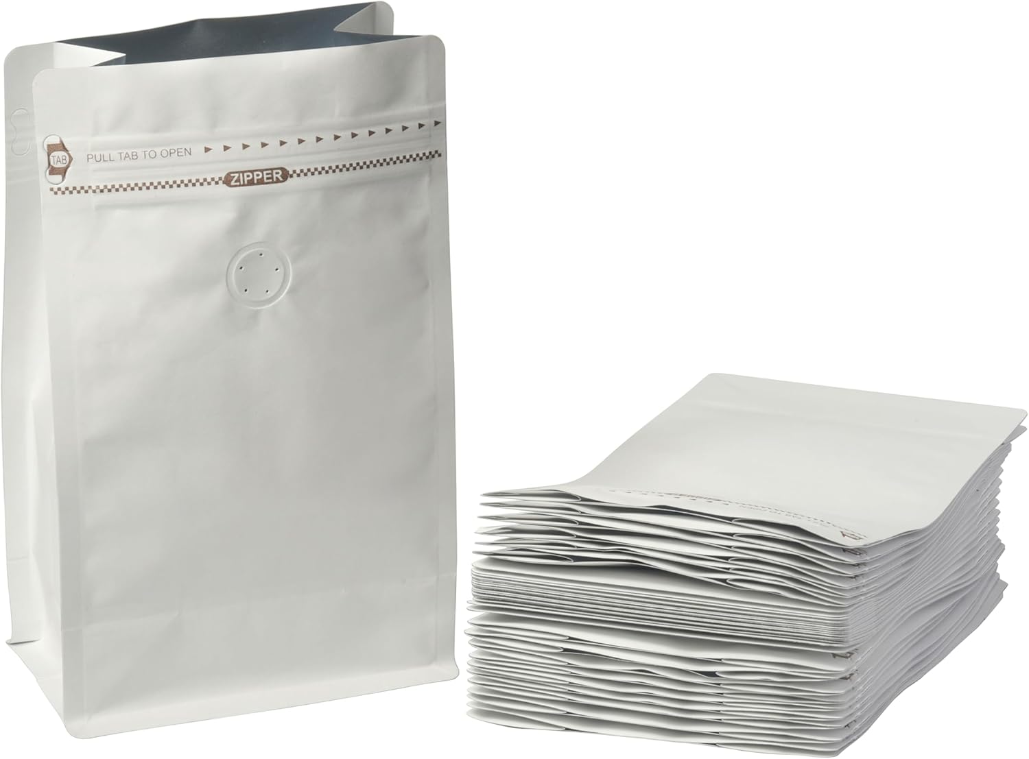 White Kraft Coffee Bags with Side Gusset, Resealable Stand-Up Coffee Pouches with Side Zipper, Degassing Valve for Coffee (Size: 5 x 7.75″, 8oz/0.5lb, Pack of 50)