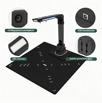 A3 Document Scanner USB Document Scanner 13MP Foldable Book Scanner OCR Visualizer 3-Level LED Document Camera Fast Scanner Compatible with Windows & macOS