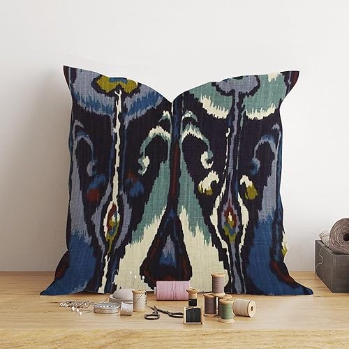 Miniatura 4 de Funda de cojín estilo chino Ikat azul índigo, azul marino, 24 x 24 pulgadas, funda de almohada de inspiración asiática Eurosham Accent Toss