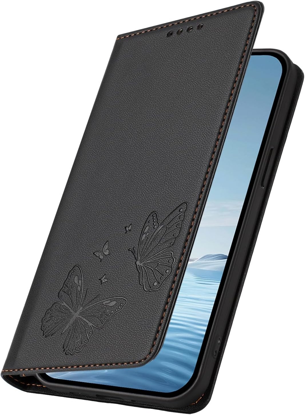 Compatible with Samsung Galaxy A6 2018 A600F Flip Kickstand Magnetic Snap-Closure Card Slot Phone Case Black