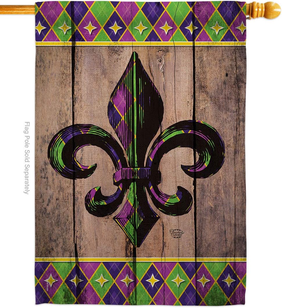 Fleur De Lys Burlap - Spring Mardi Gras Decoration - 28" x 40" Impressions House Flag by Ornament Collection - US made