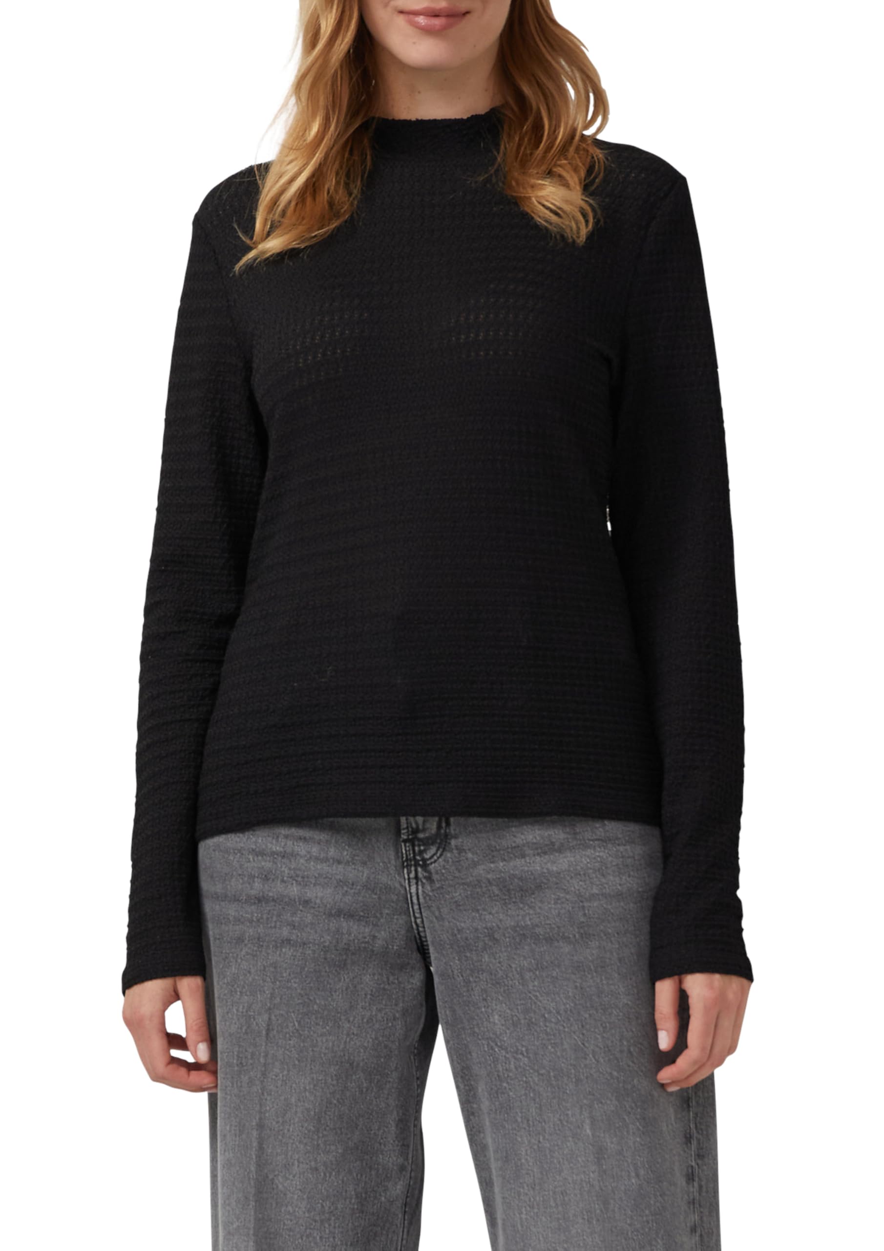 s.Oliver Damen Longsleeve mit Offener Struktur im Slim-fit Langarmshirt mit Stehkragen