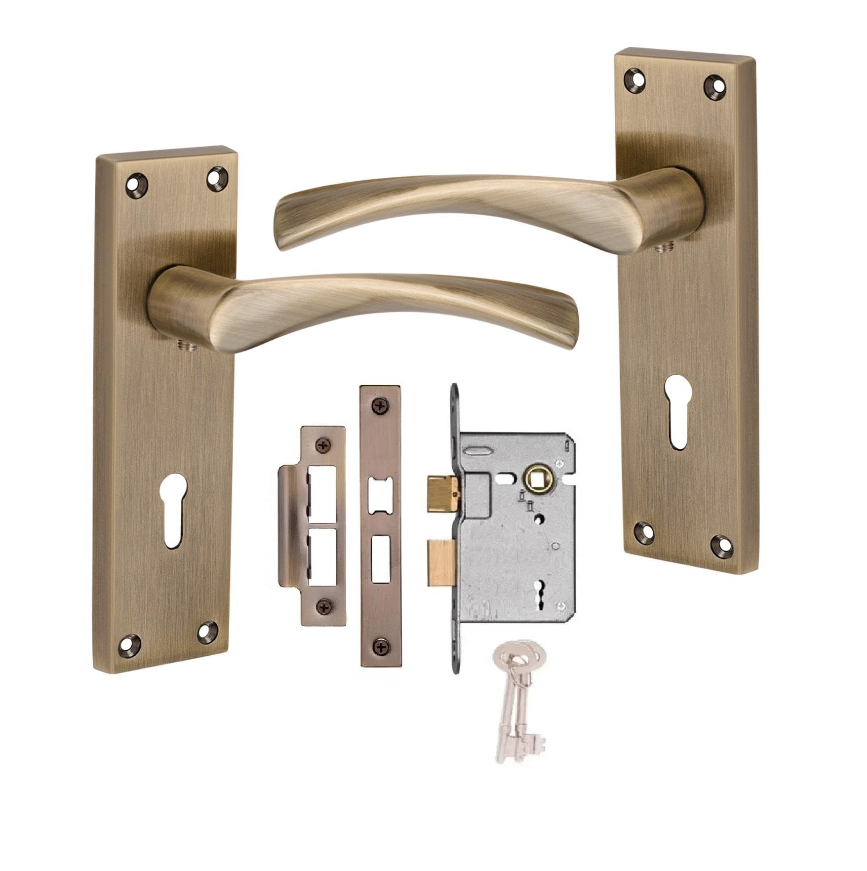 Golden Grace Antique Brass Victorian Astrid Lock Handle With 2.5" 3 Lever Lock Finish 150Mm X 40Mm