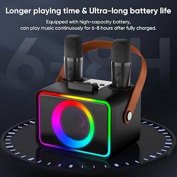 Karaoke Machine 2 Microphones for Adults Kids, Portable Bluetooth Karaoke Speaker for Adults & Kids, Party PA Stage with Disco Lights for Gatherings, Gifts for Family