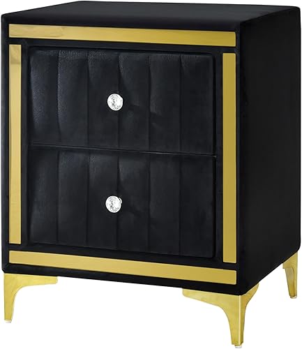 Miniatura 5 de Better Home Products Mesita de noche Monique Velvet con patas doradas en negro