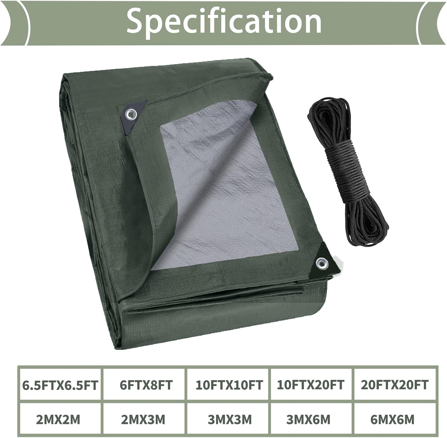 Tarps Heavy Duty Waterproof 20×20FT, 6 Mil Waterproof Tarp Grommets and Reinforced Edges, Tarpaulin Cover for Outdoor Camping, Deck, Roof, Pool, Tent, Boat, RV,Included Utility Rope