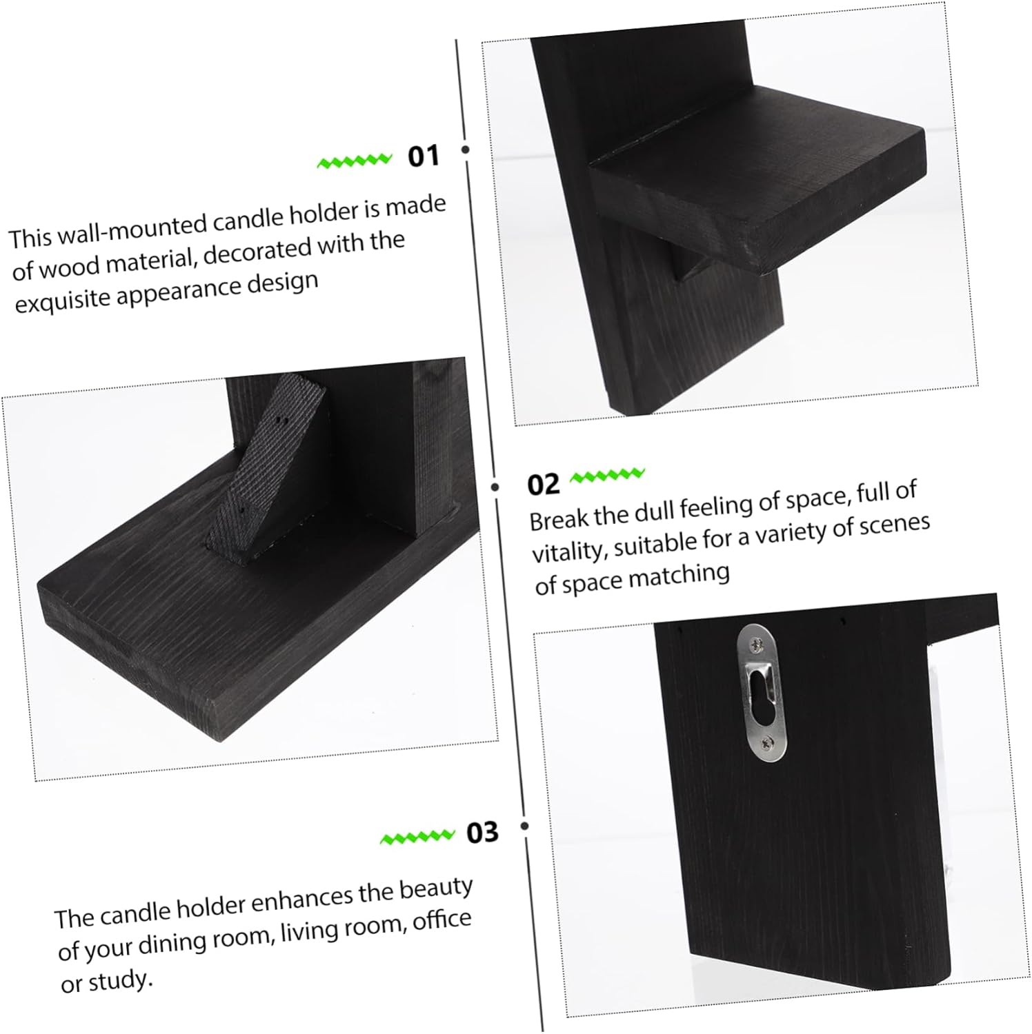 VALICLUD 2pcs Vintage Gothic Wall Sconce Candle Holders Black Wooden Farmhouse Votive Candleholders for Bedroom Living Room Kitchen Bathroom Decor Handmade Rustic Wall Art