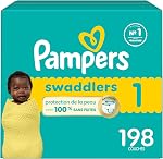 Couches Pampers Swaddlers, Taille 1, Absorbantes, Garde Bébé Sec et Confortable, Couches Jetables Sûres pour la Peau, 1 Paquet (Compteur de 198)