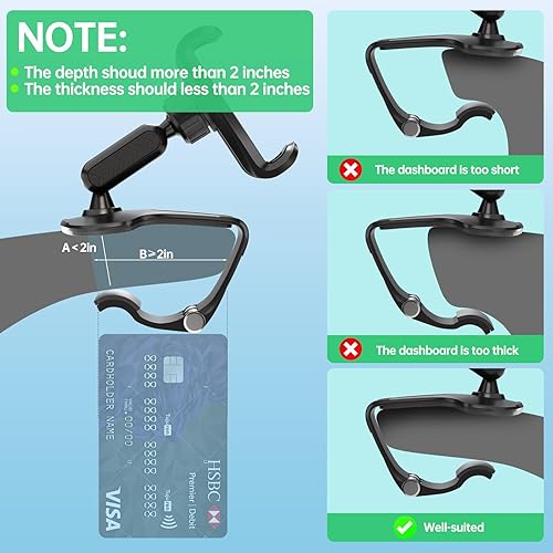 Miniatura 2 de Soporte de teléfono para tablero de automóvil, rotación de 360 grados, soporte universal para teléfono celular para soporte de montaje de clip de