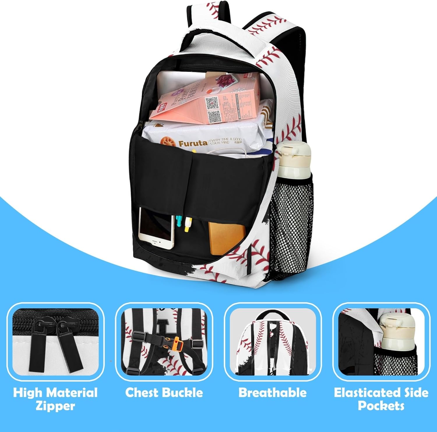 Boys Backpack and Lunch Box Set Gifts - Baseball Backpacks for Kids - Personalized Initial Bookbag with Name - 17 Inch Sports Theme School Bag for Elementary, Middle School