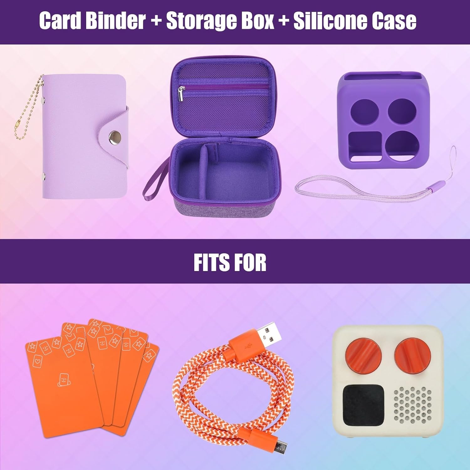 YouKnow Hard Case and Silicone Cover for Yoto Mini Player, Kids Audio Music Accessory with Card Case Holder for up to 10 Cards (Purple)