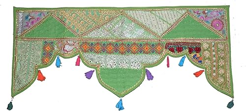 Torán bohemio bordado vintage de algodón indio para ventana, entrada de puerta, pared, decoración del hogar, 17 pulgadas de largo x 41 pulgadas de