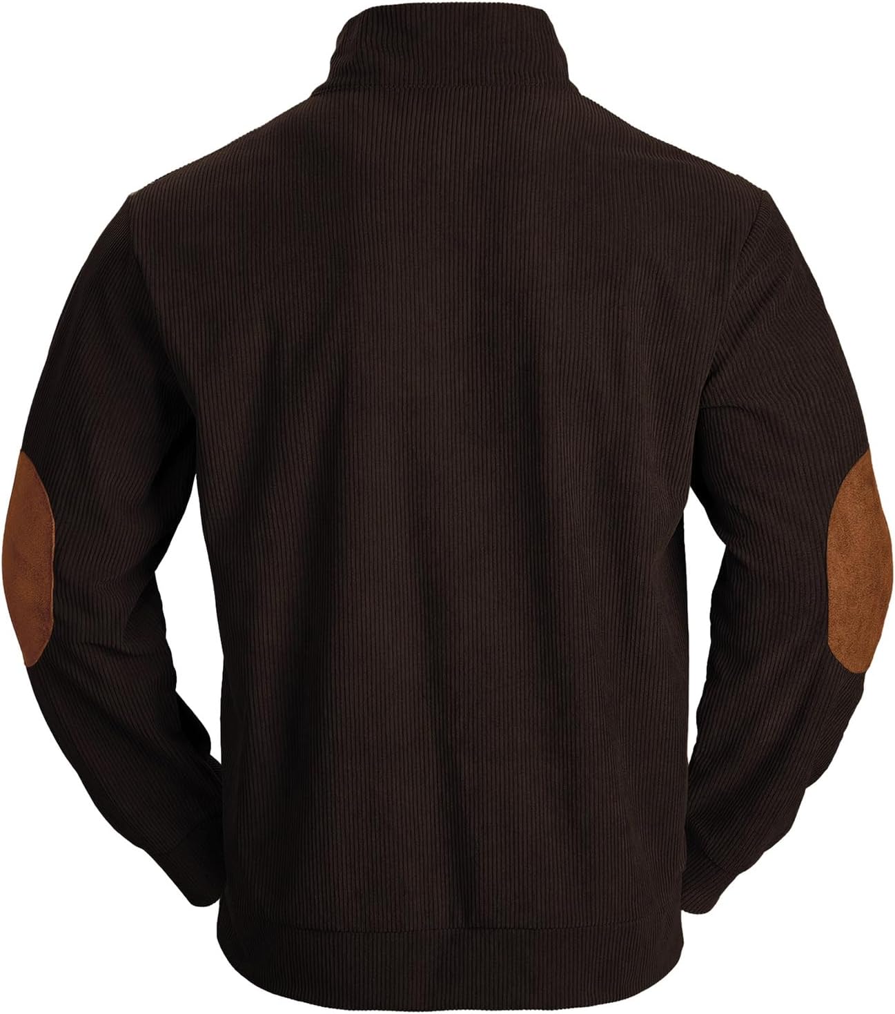 Mens Henley Long Sleeve Corduroy Sweatshirt Casual Elbow Patches Mock Neck Button Pullover Sweater - Image 3