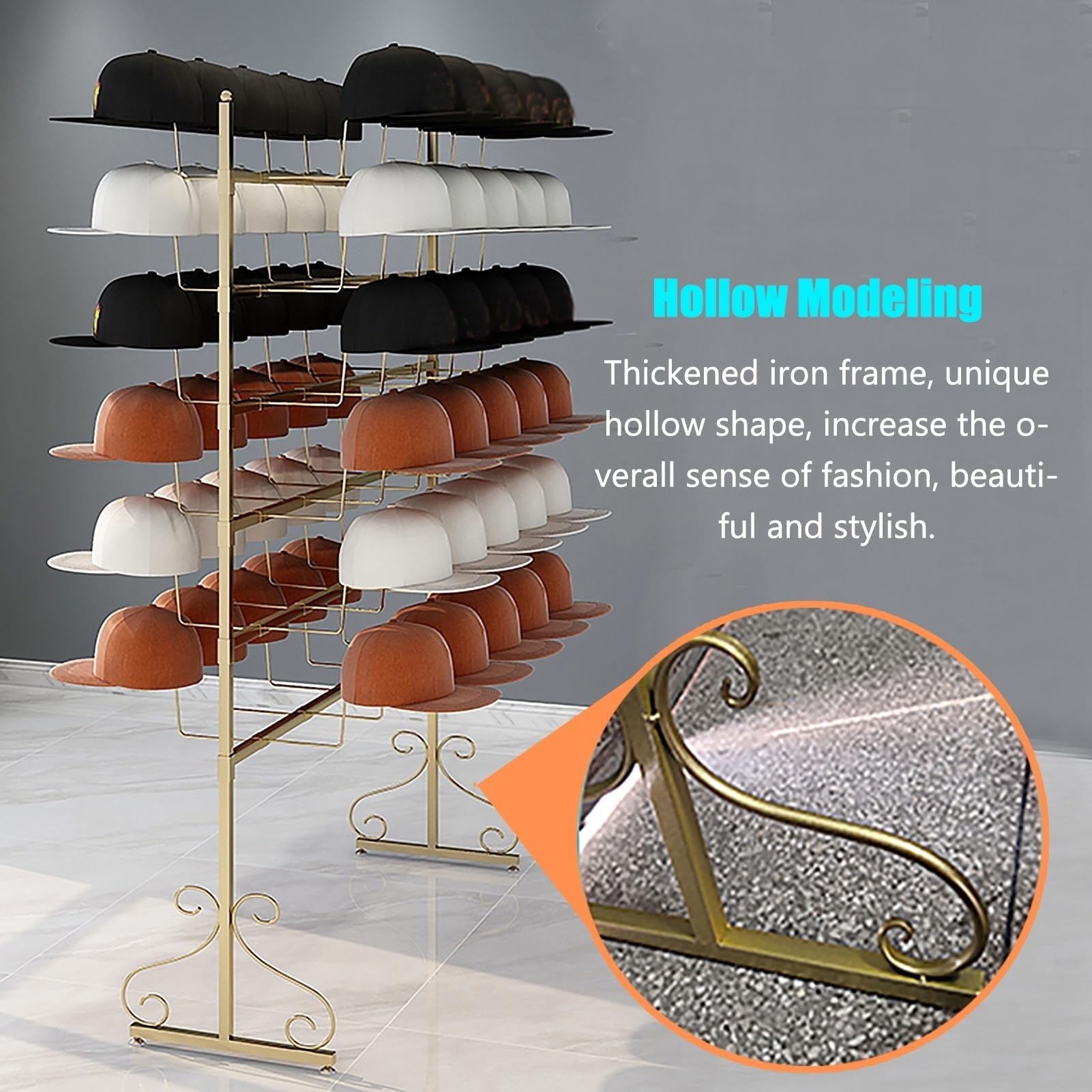 Soporte organizador de sombreros de gran capacidad - Estante de exhibición independiente de 168 cm de altura para gorras vaqueras y de béisbol, ideal para tiendas minoristas y centros comerciales