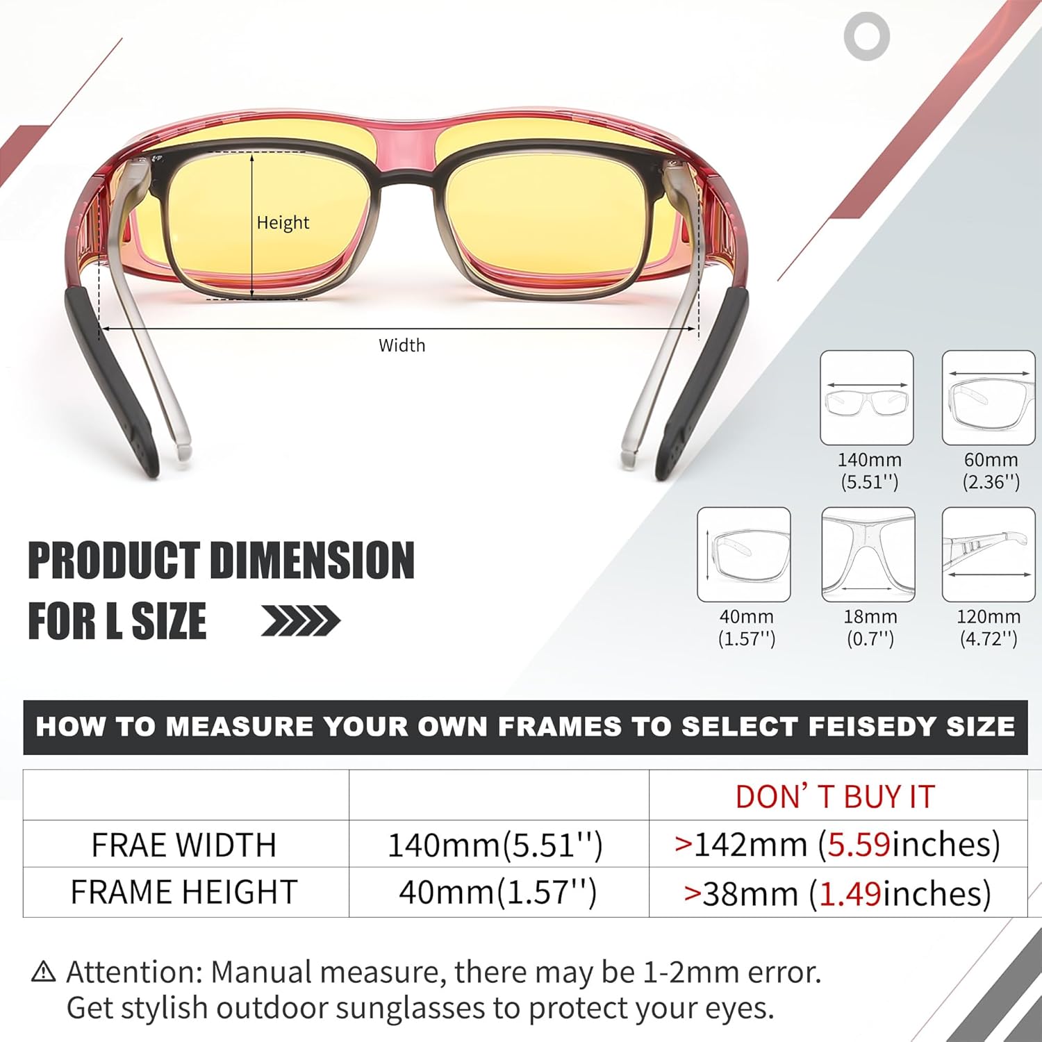 FEISEDY Night Driving Sunglasses Polarized Fit Over Sunglasses for Men, Yellow Lenses, Anti Glare Glasses B0225 - Image 4