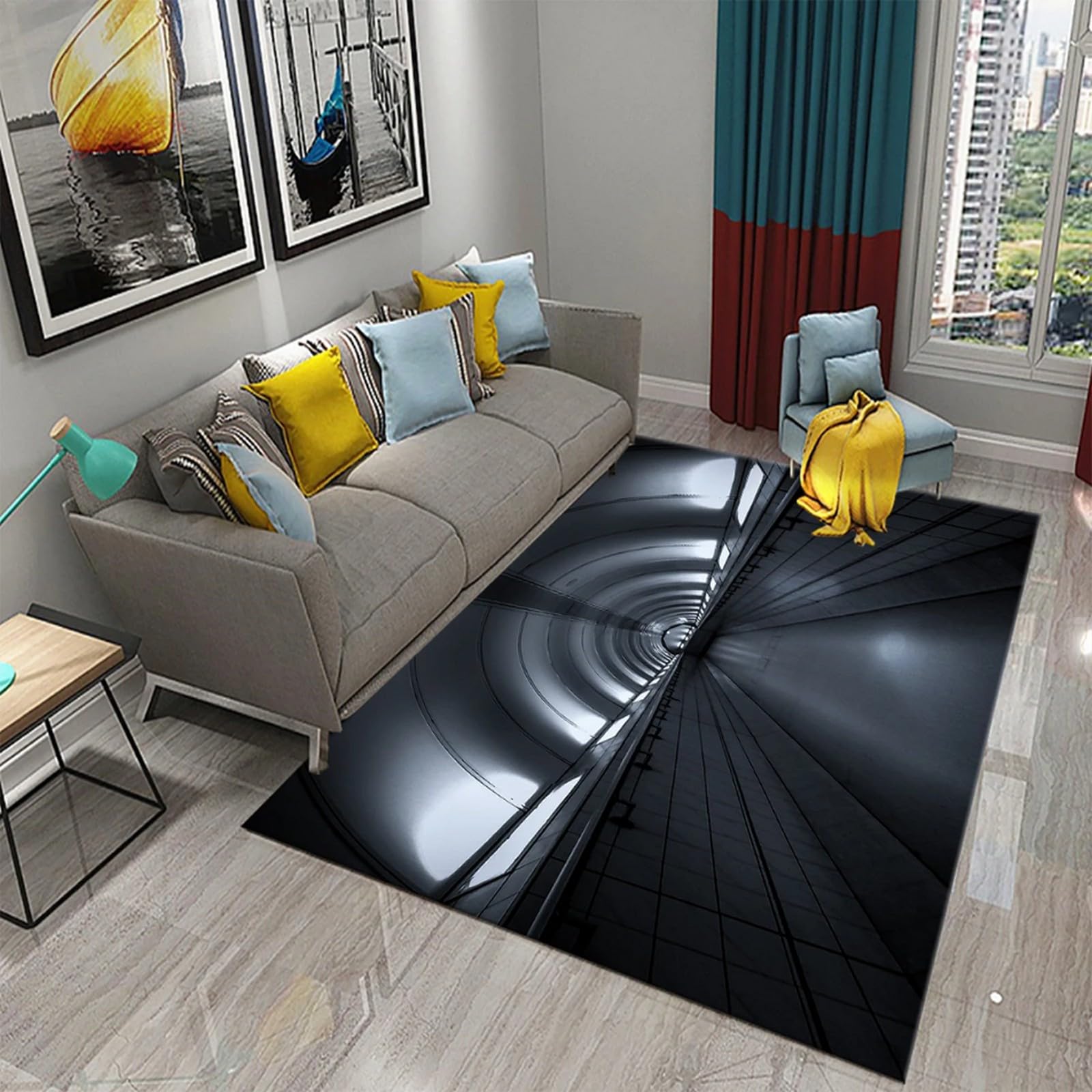 Tapis de chambre 3D espace tunnel tapis salon antidérapant 120x160cm