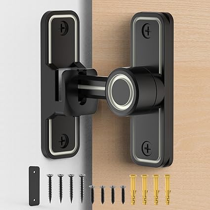 Sliding Barn Door Lock Hardware, 90 Degree Locks for Barn Doors, Flip Gate Latches for Barn, Garden, Bathroom, Outdoor, Garage, Window (Luminous Black)