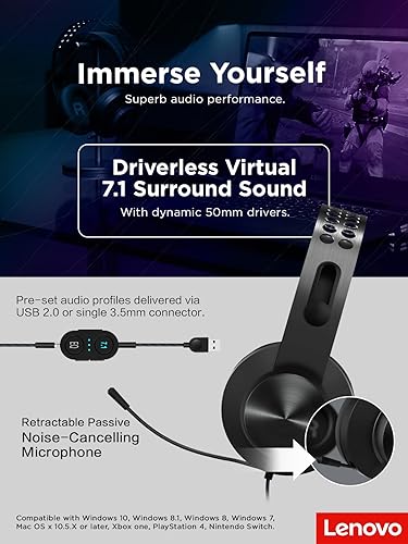 Miniatura 9 de Lenovo Legion H500 PRO 7.1 Auriculares para juegos con sonido envolvente, micrófono con cancelación de ruido, almohadillas de espuma viscoelástica