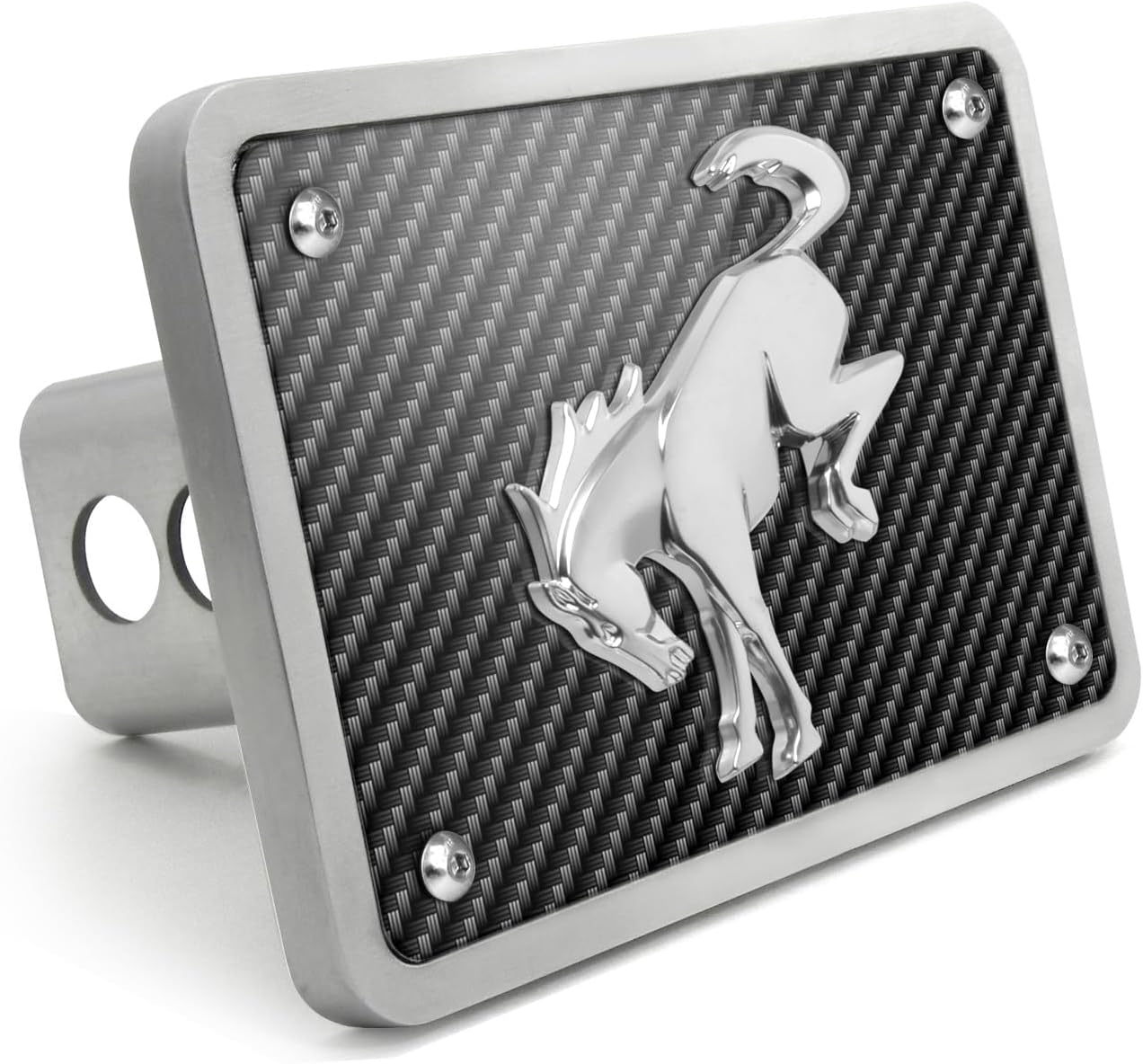 iPick Image for Ford New Bronco 3D Chrome Logo on Carbon Fiber Look Billet Aluminum 2 inch Tow Hitch Cover