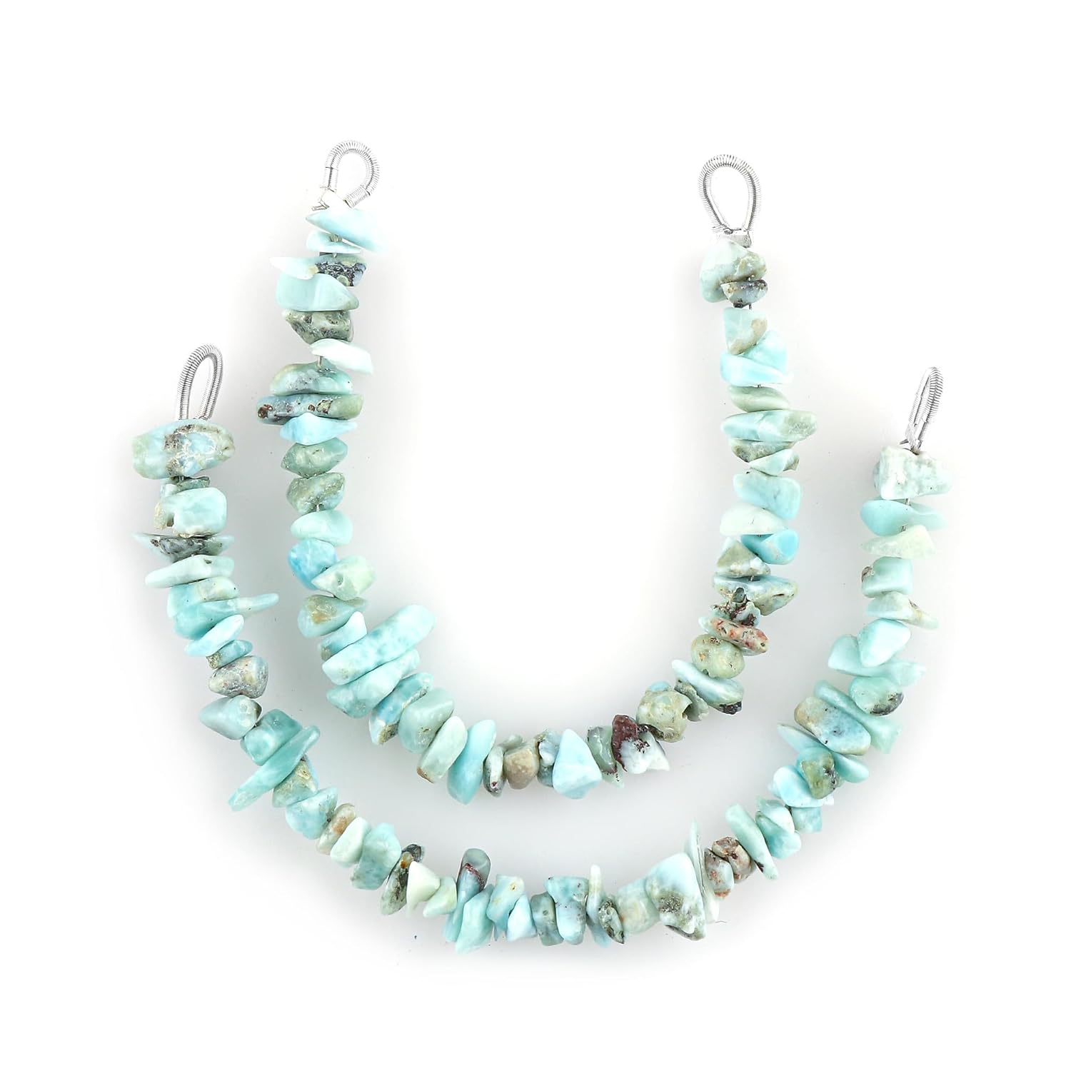 CRYSTALIS 2pcs Natural Larimar Gemstone Connector with Loops, Uncut Chips Nuggets Beads, Healing Crystals, Jewelry Making Supply, Keychains, Hanging Accessories, DIY Ideas, Strands, Crafts, 4" inch