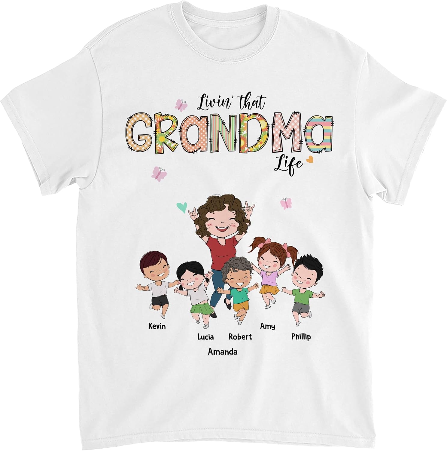 Gossby Personalized Grandma T-Shirts - Custom Gifts for Grandma Birthday, Mothers Day from Grandchildren with Names - 7 Sizes