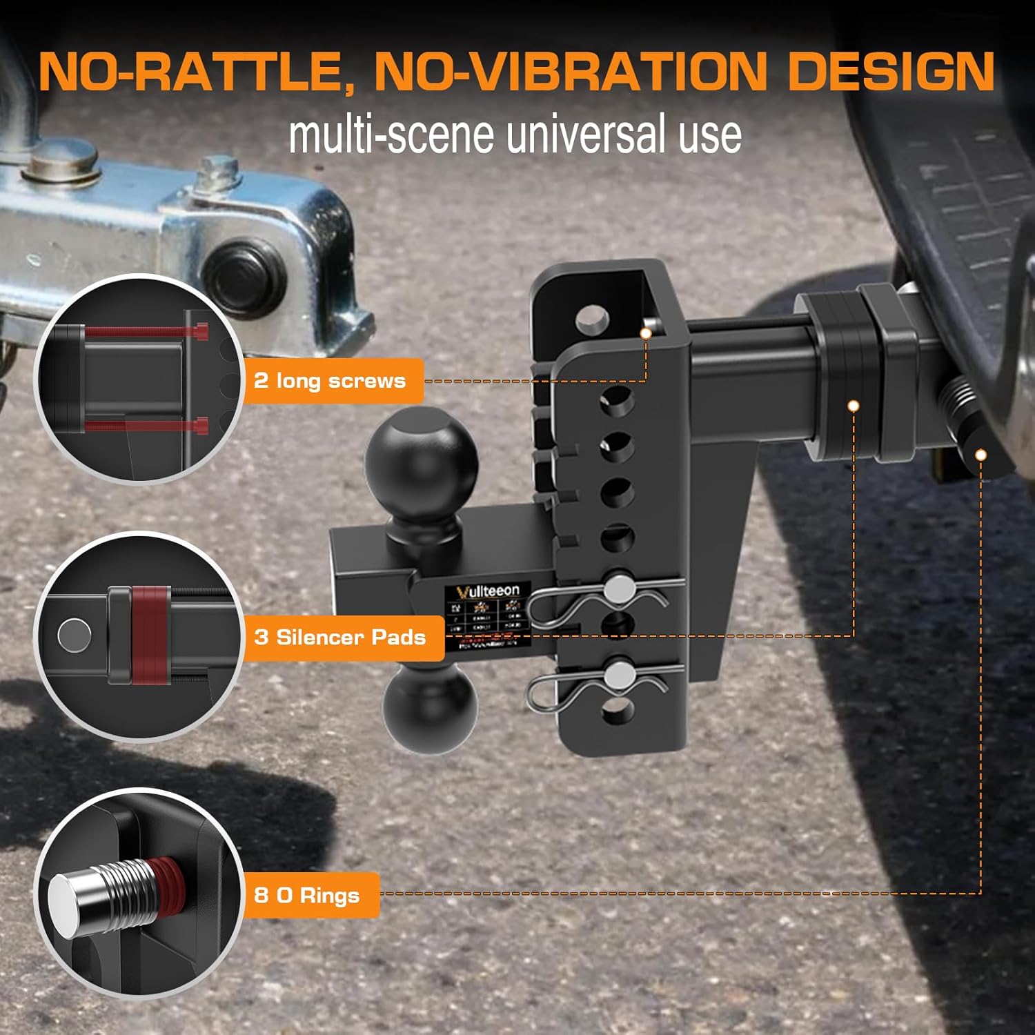 Adjustable Trailer Hitch, Drop Hitch for 2 Inch Receiver, 6" Drop/Rise, (2" & 2-5/16") Ball Hitch for Truck, 20000 LBS GTW, Slot-Fit & Anti-Rattle Design Tow Hitches, Anti-Theft Pin