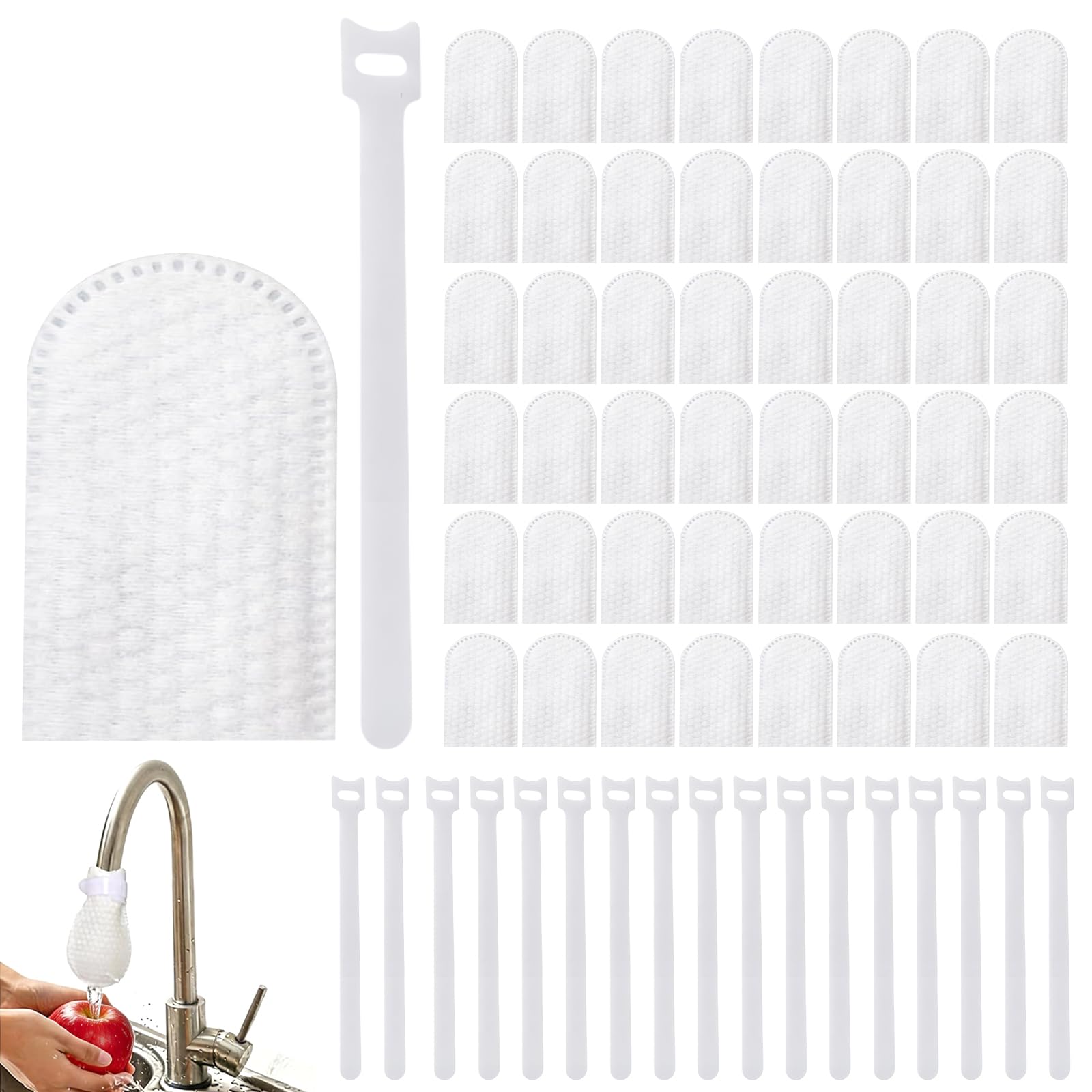 200 Pcs High-Efficiency Faucet Filter Cotton Bag with 20 Straps, Multi-Layer Faucet Filter Bag, Splash-Proof for Kitchen & Bathroom