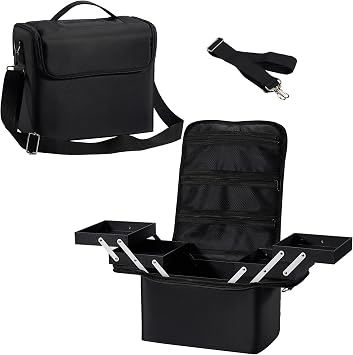 Yueieoun Large Makeup Case,Nail Bag with 4 Tier, Travel Makeup Box Organizer,Nail Kit Storage Tattoo Bag Make Up Case for women/Nail Art/Eyelash Extension/Tattoo/MUA, with luggage sleeve, Black