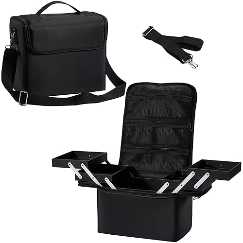 Estuche de maquillaje grande, organizador de maquillaje, caja de maquillaje suave de 4 niveles para maquillaje de viaje, arte de uñas, extensión de