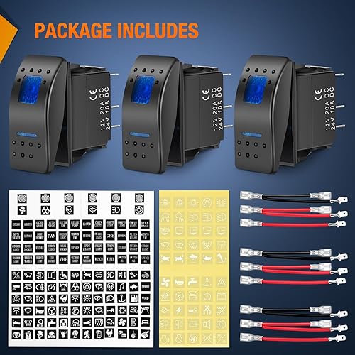 Vista 69 de Nilight 3 Pack Rocker Switch with Night Glow DIY Stickers On Off 5 PIN SPST LED Light Switches with Green Backlit 12V/24V Toggle for Cars Trucks RVs