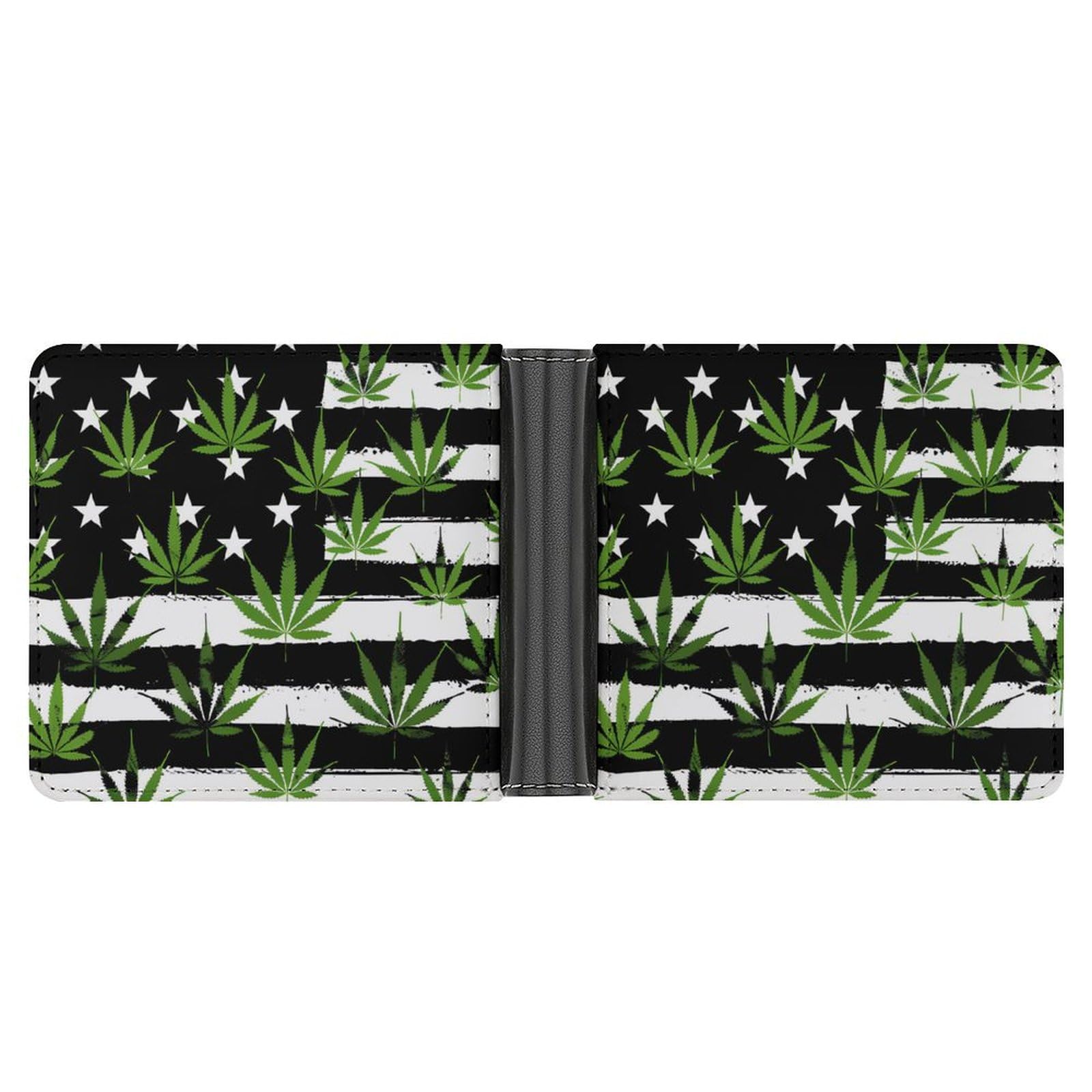 U.S. Weed Flag Funny Billfold Wallet Credit Card Holder Slim Passcase Pouch Purse for Men Women