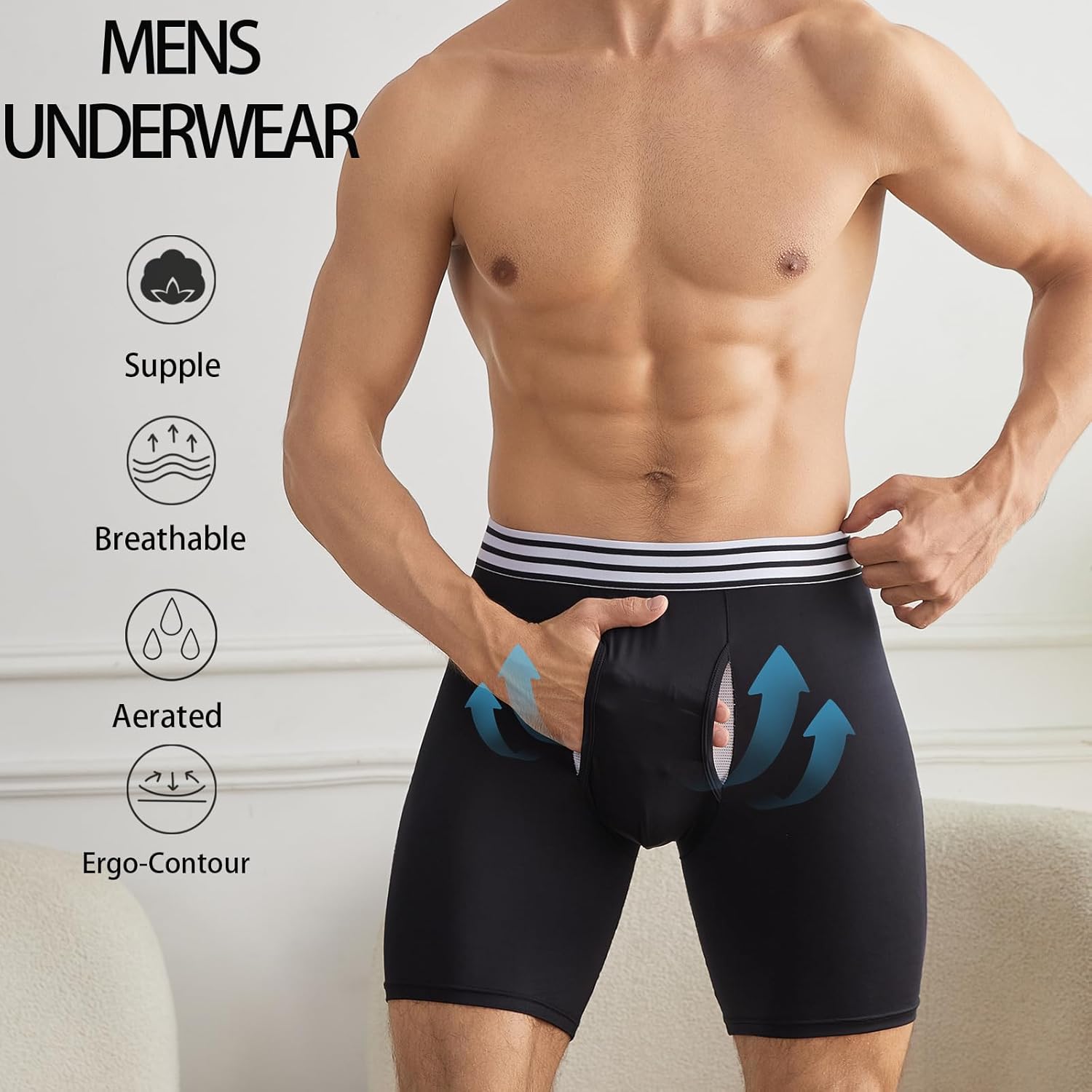 Mens Nylon Boxer Briefs - Moisture Wicking Underwear for Men, Mens Briefs Boxers No Ride Up, Athletic 3 Pack - Image 2