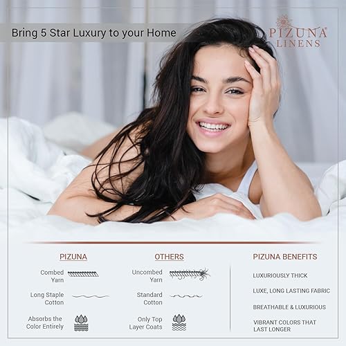 Miniatura 5 de Pizuna Juego de sábanas de percal de algodón de fibra larga de 100 % percal de algodón de fibra larga, juego de sábanas de tejido liso dividido