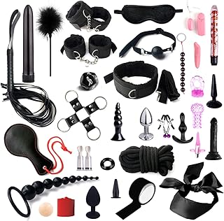 Kits de Bondage SM Set Adultes Toy Parfait pour Les Débutants Menottes SM avec Masque pour Les Yeux et Sex Toys Erotiques pour Couple Jouets Sexuels (Noir 35 Pcs)