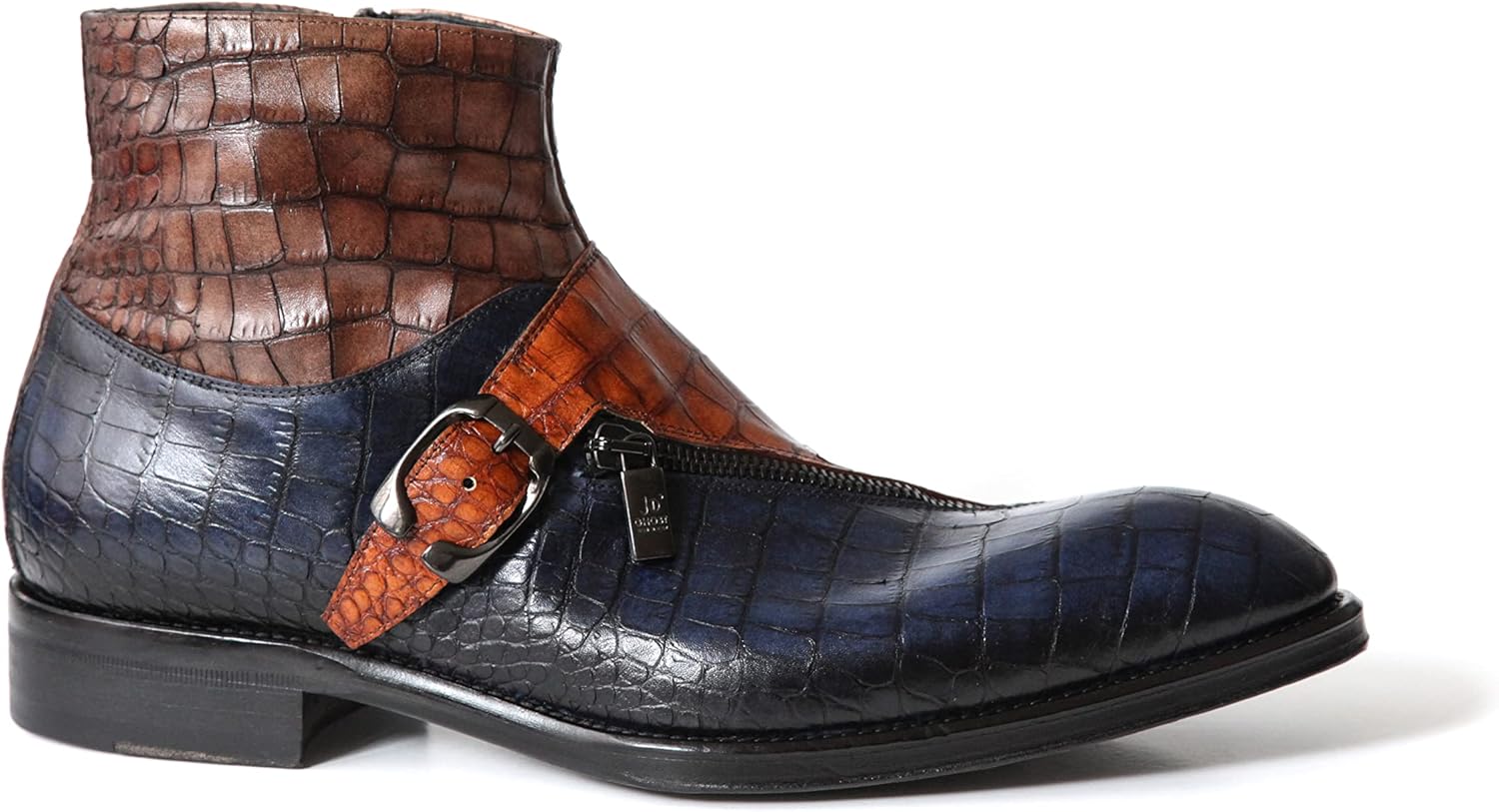 Jo Ghost 846 Italian Multicolor Crocodile Print Leather Boots With Buckle & Zipper