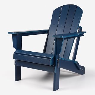 Silla plegable Adirondack de plástico, materiales resistentes a la intemperie, se pliega para almacenamiento, color azul marino