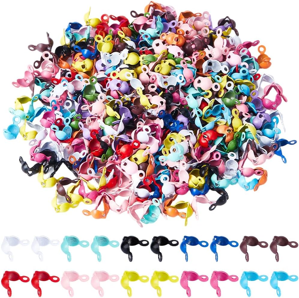 1000Pcs Bead Tip Cover Jewelry Bead Covers Small Colorful Assorted Iron 4 x 8cm Fold Over Crimp Metal Calotte Terminators Knot Cords Ends for Jewelry Necklaces Bracelets DIY Making Crafts