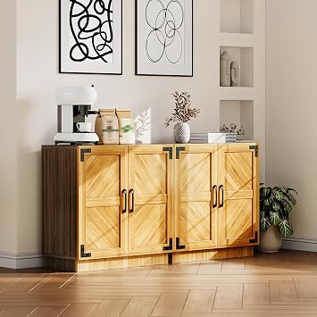 80 cm Farmhouse Sideboard Buffet Cabinet with Storage, Modern Coffee Bar Cabinet with Adjustable Shelf & Doors, Storage Credenza for Kitchen, Living Room, Dining Room, Entryway – Oak & Black