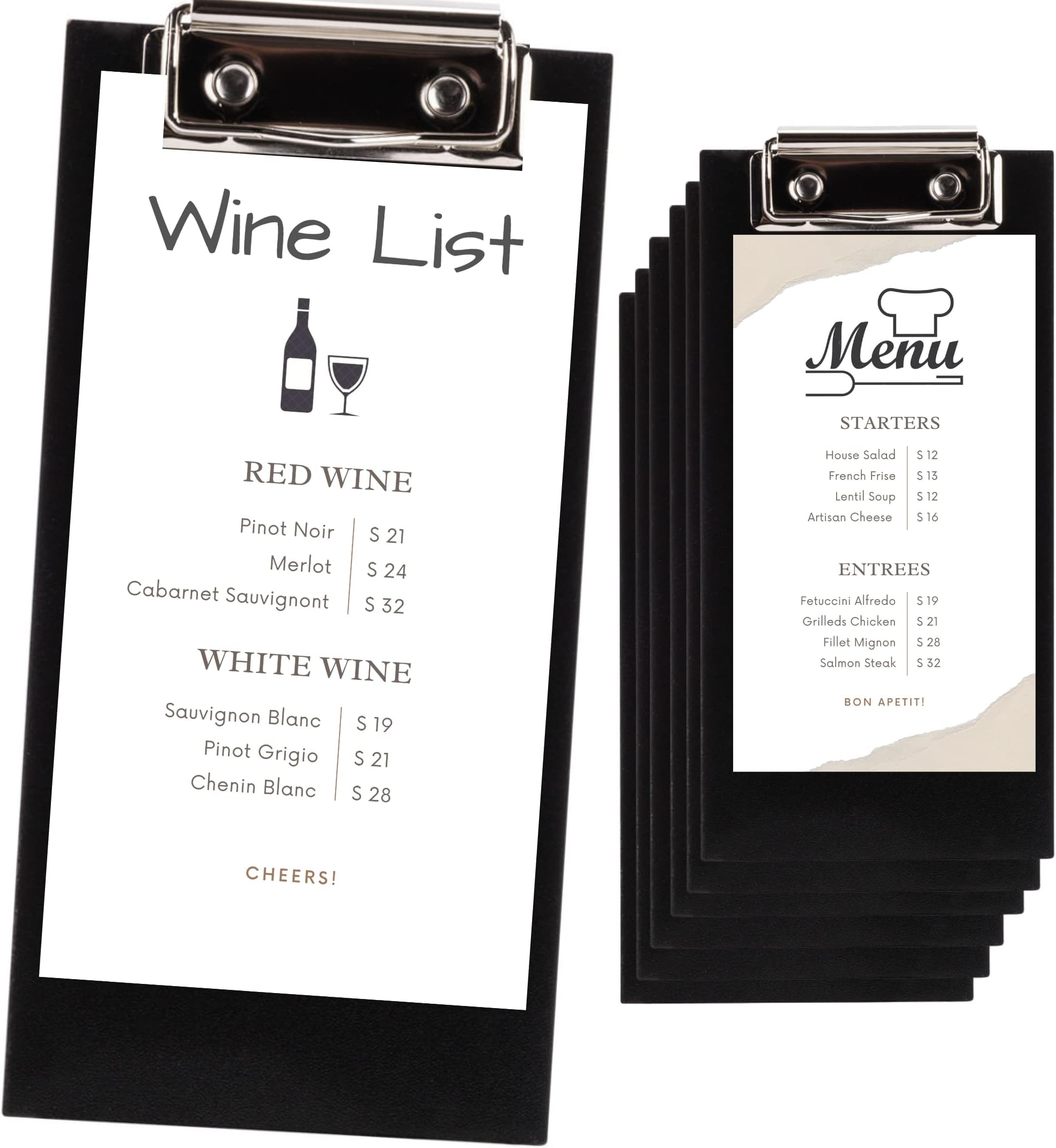 Olbia 10-Pack Wood Check Presenters for Restaurants, Server Book, Menu Holder for Cafes, Wooden Clip Board, Cute Waitress Book Organizer, Server Note Pads, Guest Check Book 8" x 4" (Black)